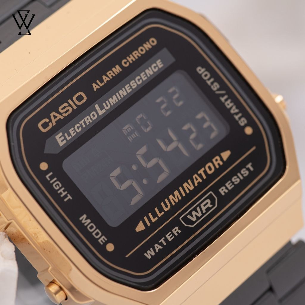 Đồng Hồ Điện Tử Unisex Casio WATCHSTORE A168WEGB-1BDF Thiết Kế Mặt Kính Nhựa 36mm, Vỏ Thép Không Gỉ