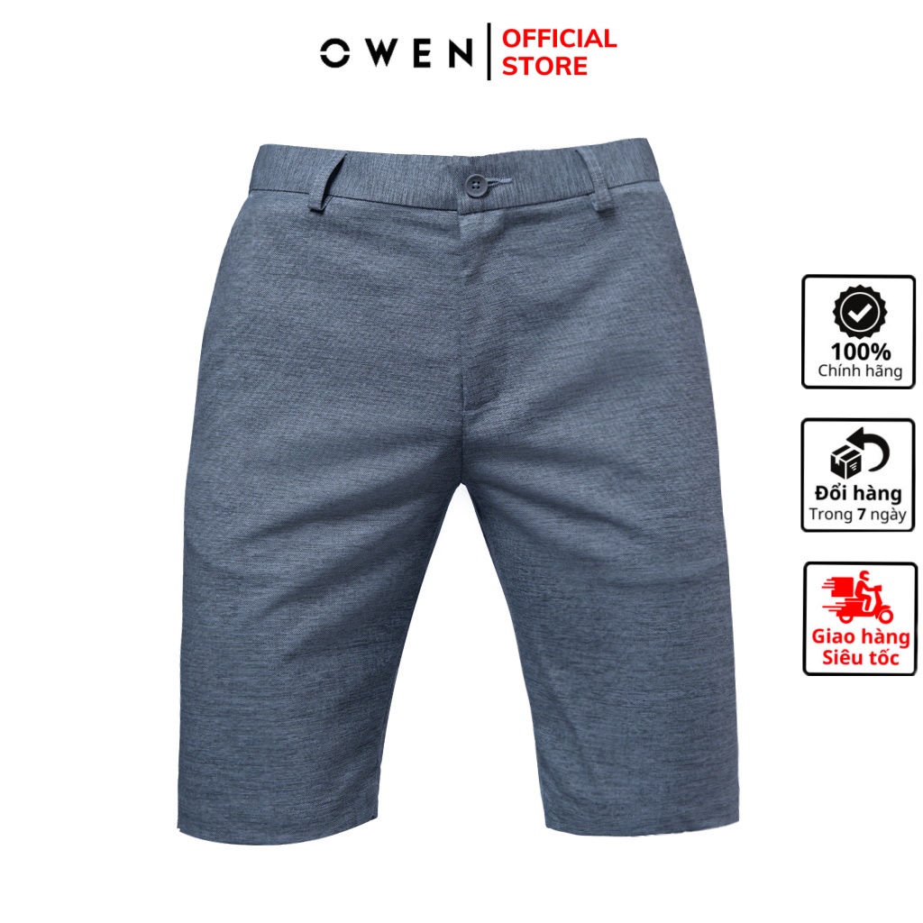 Quần short tây nam OWEN SW220230 sooc ngố đùi âu màu ghi slub vải polyester cao cấp mềm mát dáng trendy ôm vừa