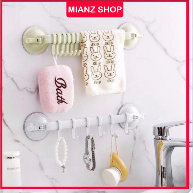 THANH MÓC HÚT CHÂN KHÔNG 6 MÓC TREO ĐỒ NHÀ TẮM, BẾP - MIANZ SHOP