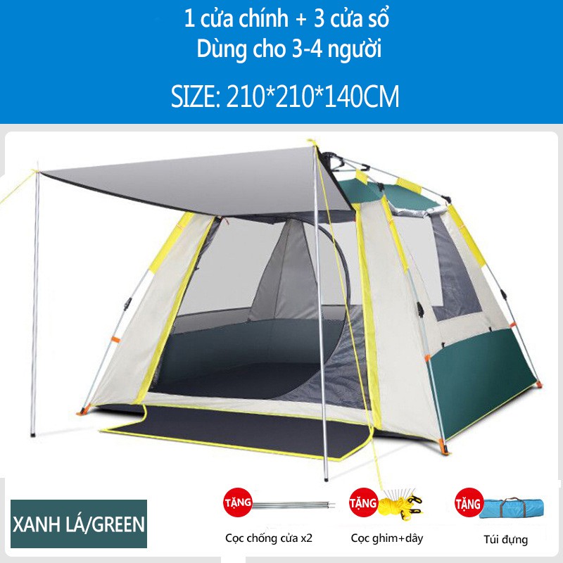 Lều cắm trại cho 3-4 người lều picnic tự động 1 cửa chính 3 cửa sổ, chống nắng chống mưa vinhthuan.shop