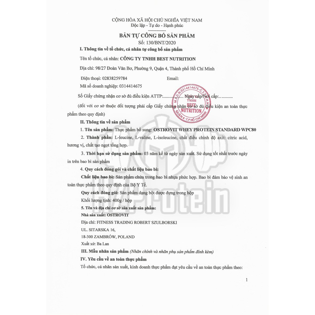 OSTROVIT STANDARD WPC80 - SỮA WHEY PROTEIN HỖ TRỢ TĂNG CƠ, VỊ NGON