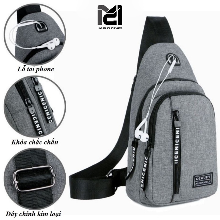 Túi đeo chéo ngực nam nữ unisex vải canvas phong cách thời trang Hàn Quốc
