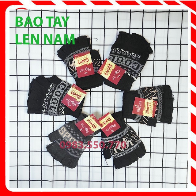 BAO TAY, GĂNG TAY LEN NAM Hở ngón Giữ ấm, Chống nắng, Chống bụi, Bảo vệ da tay