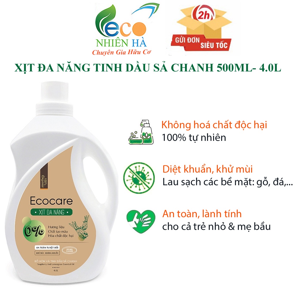 Nước lau bàn ăn ECOCARE tinh dầu sả chanh hữu cơ, xịt đa năng, lau kính, lau bếp, khử mùi