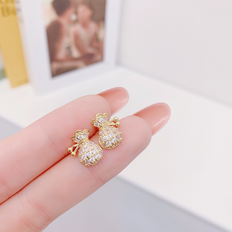 Bông tai mạ vàng 18K hình túi xách đính đá zircon thời trang