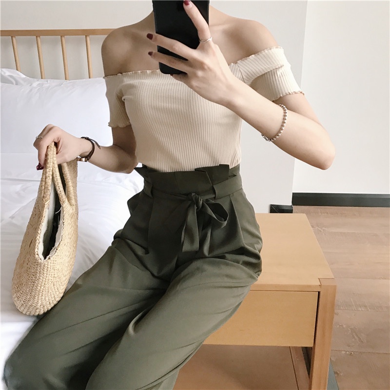 Áo tay ngắn hở vai đơn giản phong cách hàn quốc dành cho nữ