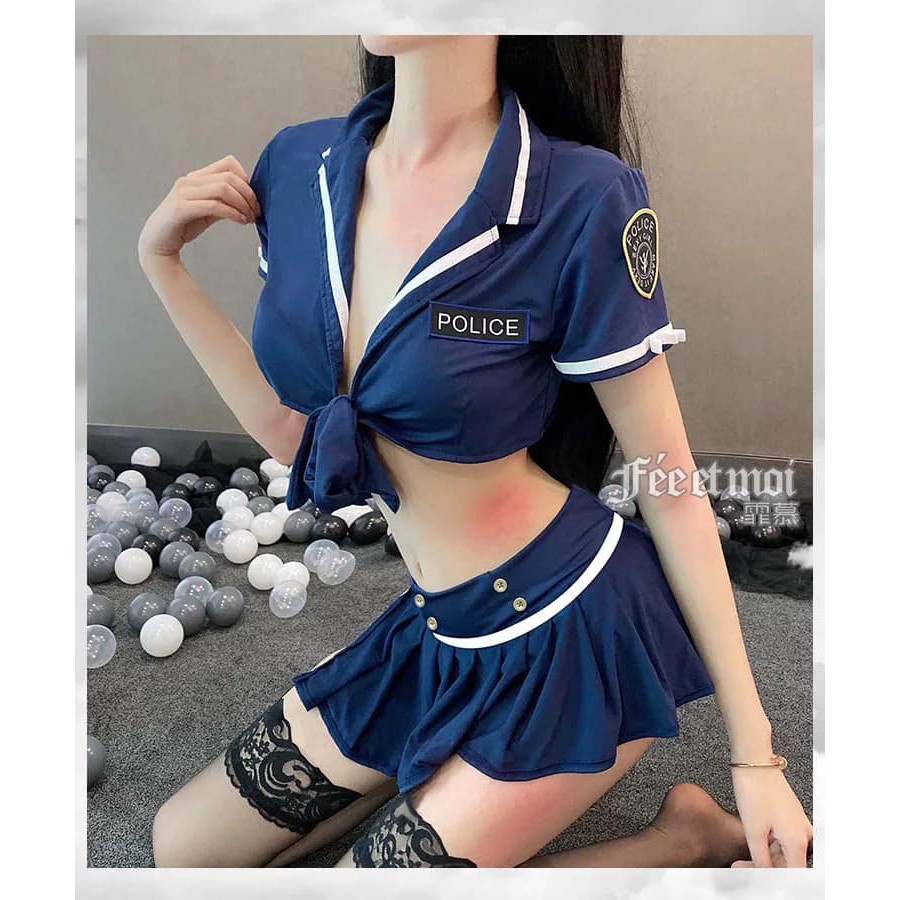 Cosplay nữ cảnh sát set áo váy nón xanh đậm gợi cảm | BigBuy360 - bigbuy360.vn
