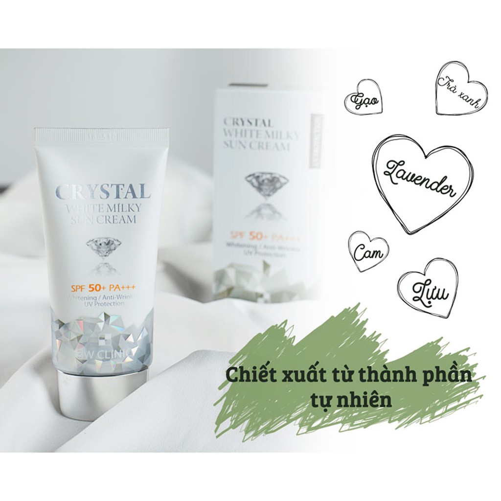 KEM CHỐNG NẮNG DƯỠNG TRẮNG DA CRYSTAL WHITE MILKY SUN CREAM 3W CLINIC 50ML