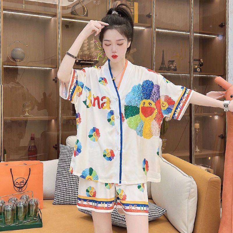 Bộ Đồ Ngủ Ngắn Tay Họa Tiết Hoa Hướng Dương Thời Trang Mùa Hè Cho Nữ