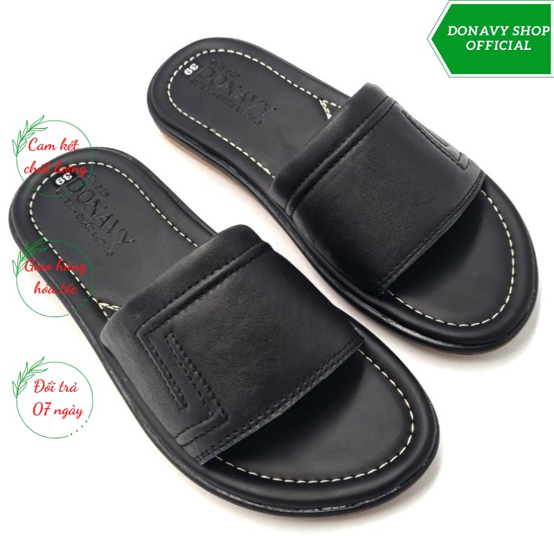 [HÀNG CAO CẤP] Dép Quai Ngang Da Bò Thêu Viền Chữ L Thời Trang D.2CL