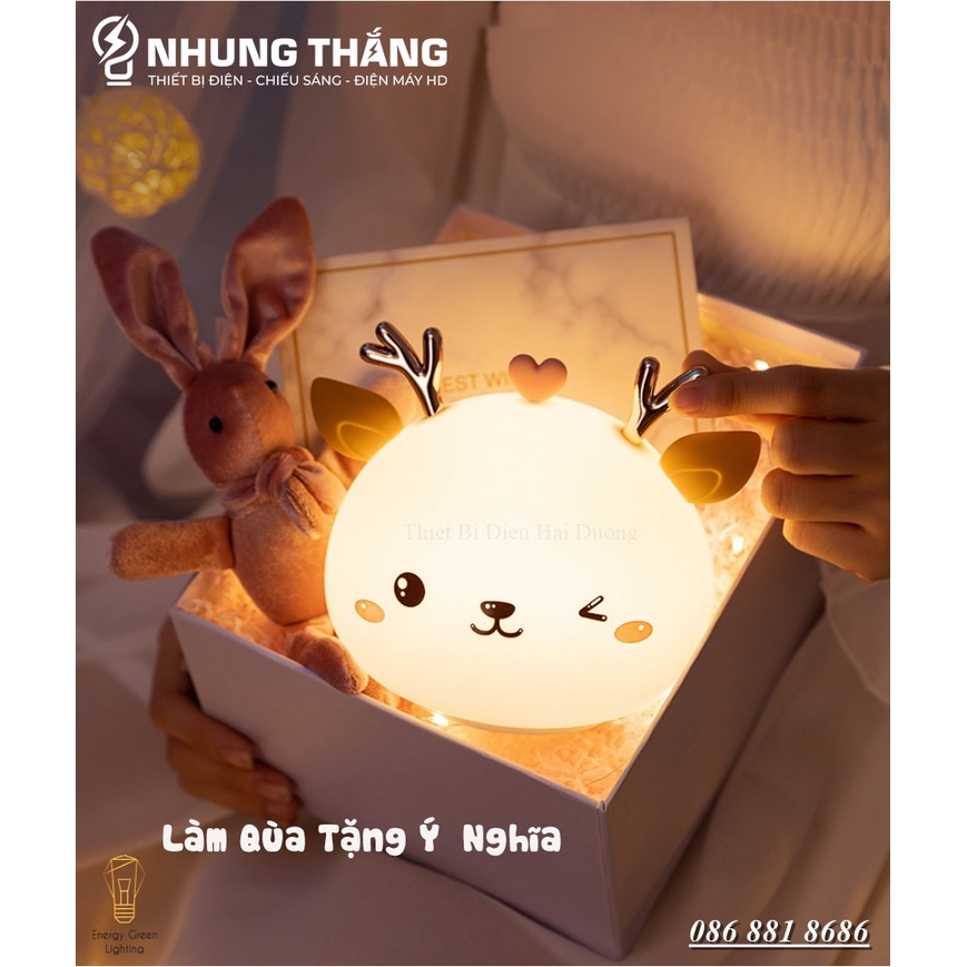 Đèn Ngủ Chú Tuần Lộc Siêu Dễ Thương WH-A19 - Thay Đổi Màu Sắc Tùy Thích - Silicon Mềm Mại Siêu Bền-Pin Sạc Tích Điện