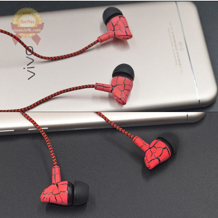 Tai Nghe Điện Thoại nhét tai in ear có kèm Mic Super Bass Dây Bọc Dù Chống Rối Nghe Gọi Qual