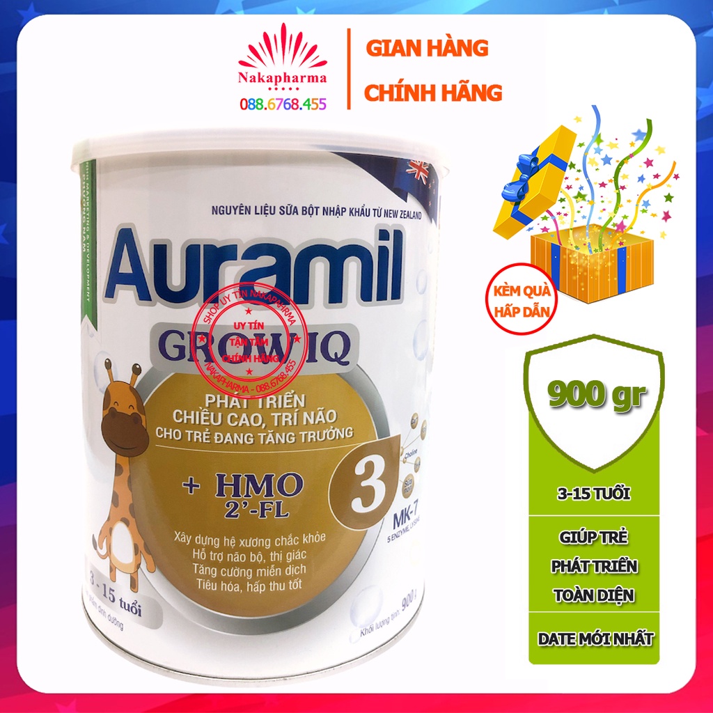 [KÈM QUÀ] Sữa bột Auramil Grow IQ số 3 – Lon 900gr và 400gr