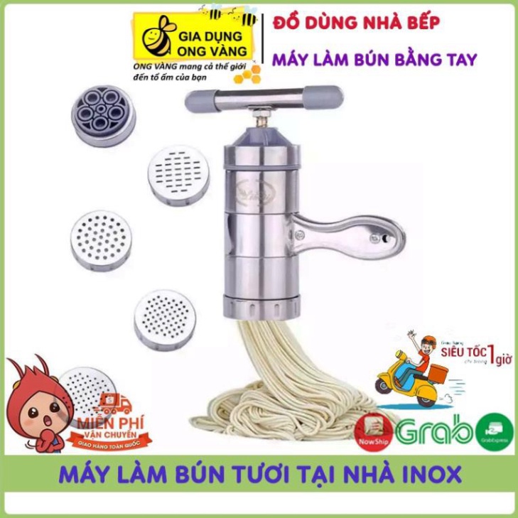 Máy Làm Bún, Mỳ Tươi Tại Nhà Bằng Inox, Tặng Kèm Bộ 5 Size Bún kunkun