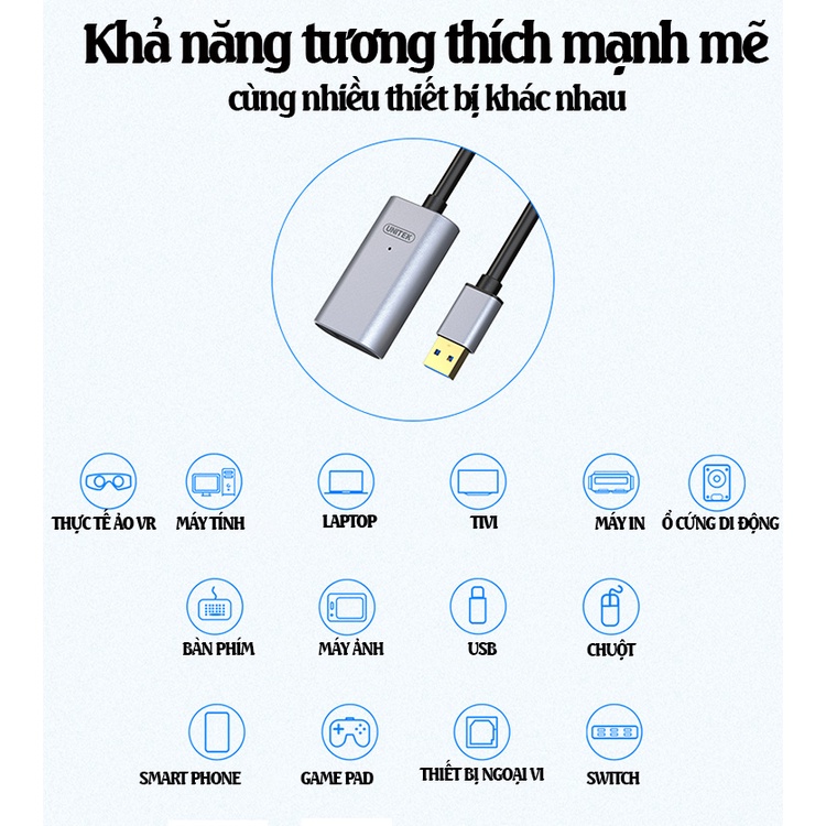 CÁP NỐI DÀI USB 3.0 5M CÓ CHÍP CHÍNH HÃNG UNITEK Y3004