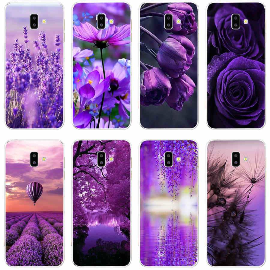 Ốp TPU silicone dẻo hình hoa sen và mẫu đơ màu tím cho Samsung Galaxy Grand Prime a3 2017 j6 2018 plus j5 2017 J8 2018