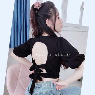 Áo thun gân kiểu thắt nơ sau tay phồng phong cách TTSA0261