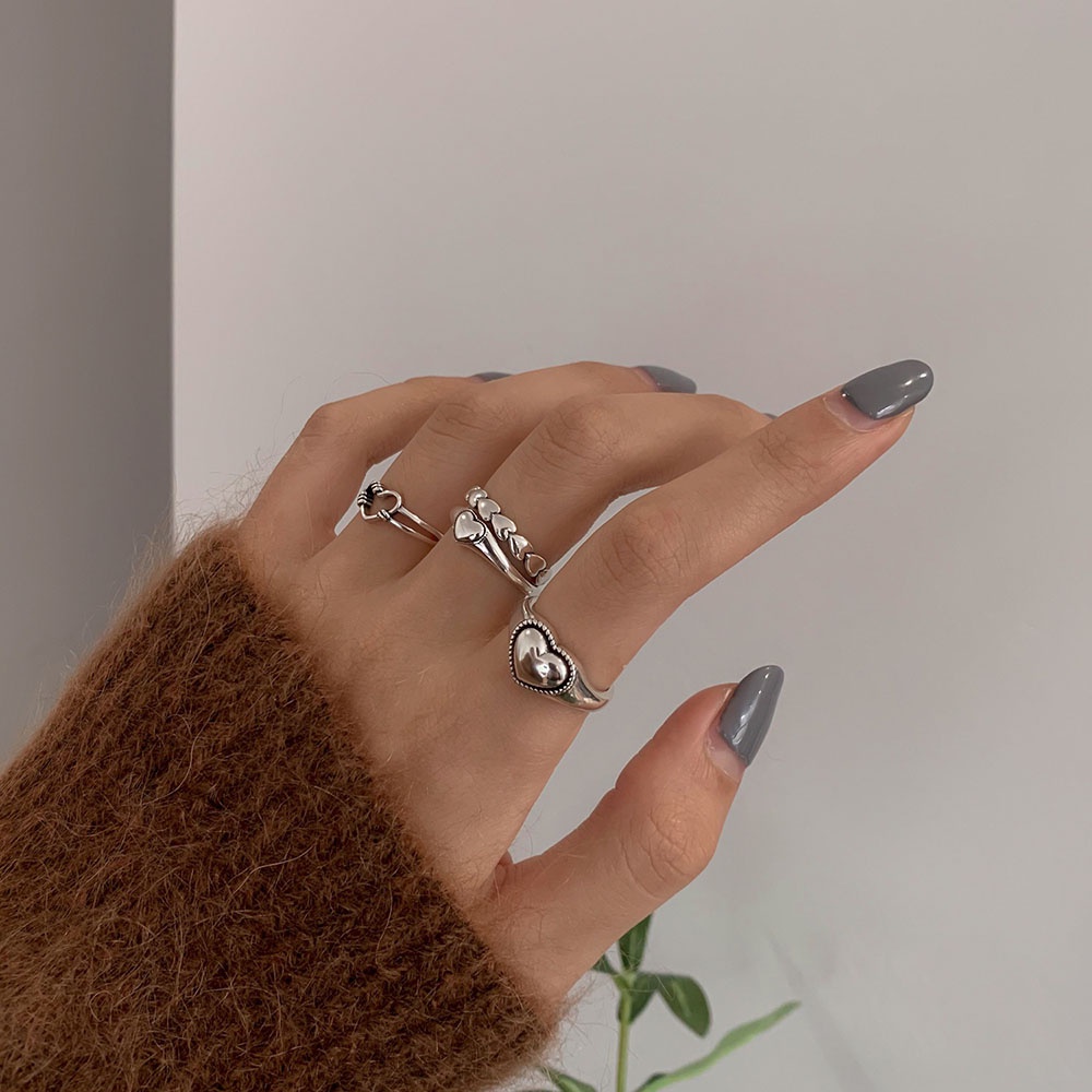 Nhẫn mở màu bạc hình trái tim đơn giản thời trang có thể điều chỉnh kích thước cho nữ