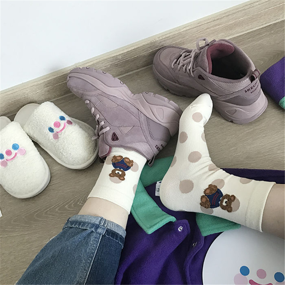 Vớ Cotton Phối Ren Hình Gấu Đáng Yêu Dành Cho Nữ