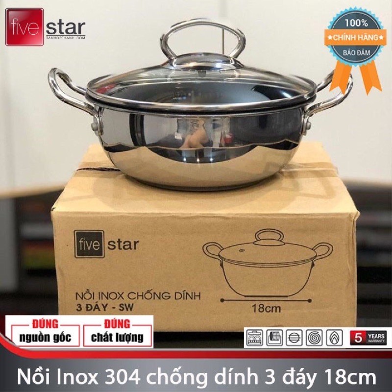 [BH 5 năm] Nồi kho cá bếp từ 3 đáy FIVESTAR Inox chống dính 304 hàng đẹp loại 1