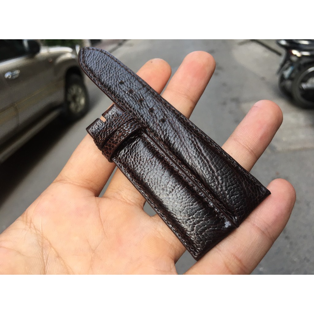Dây Đồng Hồ Da Đà Điểu Thật Cho Nam Màu Nâu Đậm