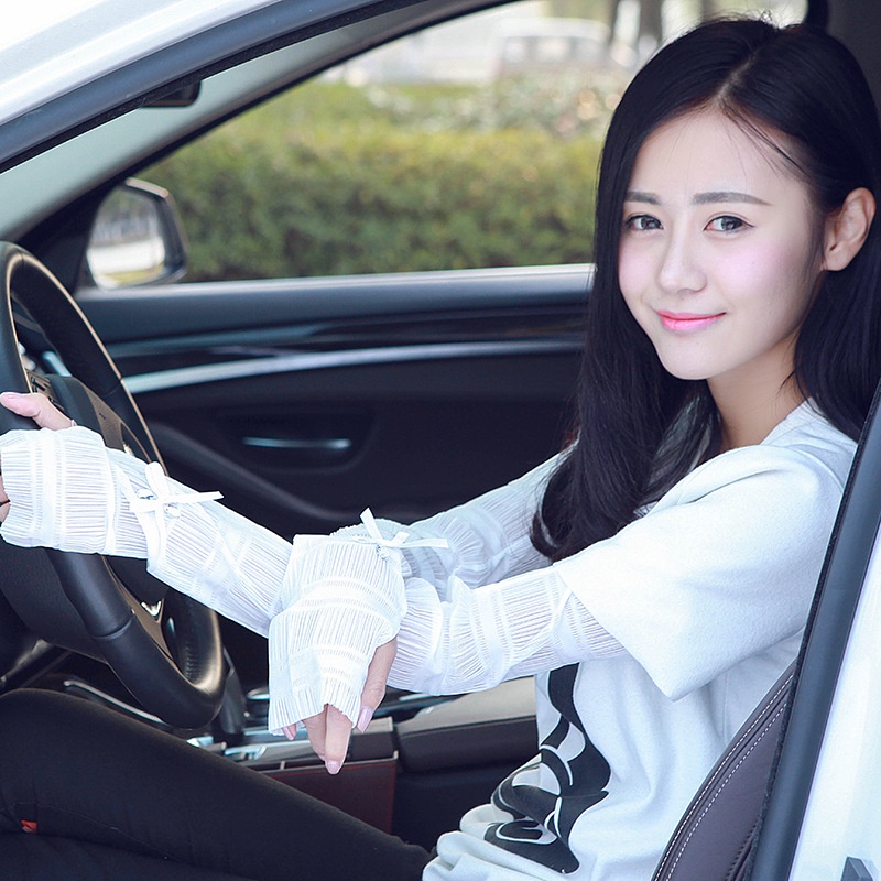 Găng Tay Chống Nắng Và Tia UV Bằng Vải Lụa Lạnh Phối Ren Dùng Khi Chơi Thể Thao Ngoài Trời Cho Nữ