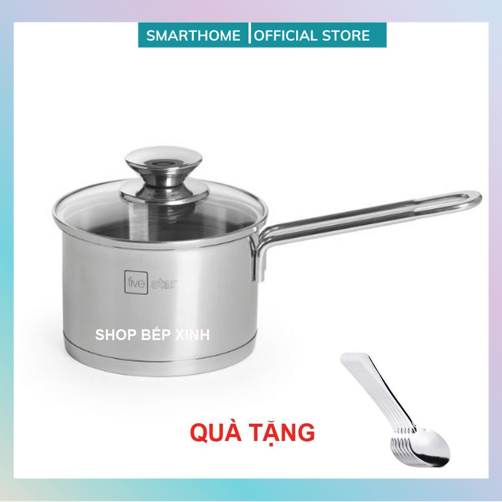 Quánh nấu cháo bột inox 430 Fivestar Standard nắp kính 3 đáy bếp từ ( 12cm / 14cm / 16cm ), tặng 5 muỗng ăn