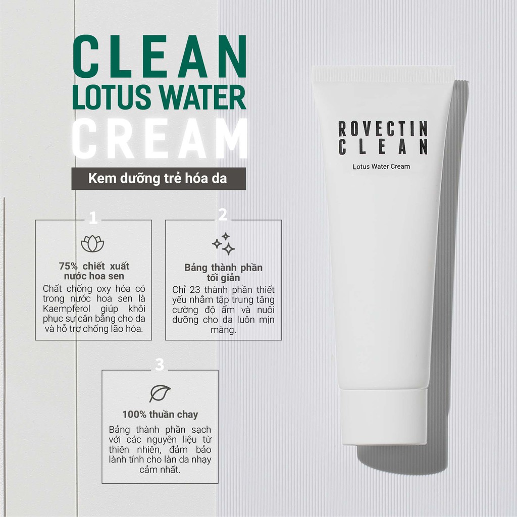 Kem dưỡng hoa sen trẻ hóa da ROVECTIN Clean Lotus Water Cream
