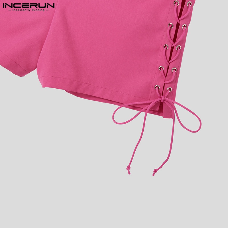 Trang phục Incerun gồm áo croptop tay dài và quần short cột dây phong cách dự tiệc cho nam