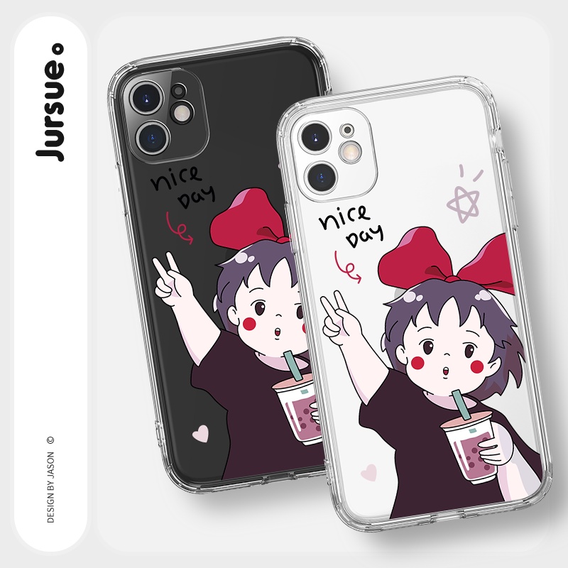 Ốp lưng JURSUE viền vuông hoạt hình dễ thương đẹp cho iPhone 13 12 11 Pro Max SE 2020 X XR XS ip 8 7 6 6S Plus kute Y32