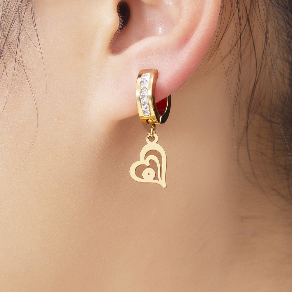 1 Đôi Bông Tai Bằng Thép Không Gỉ Mạ Vàng 18K Đính Đá Pha Lê Trắng Phong Cách Hiphop