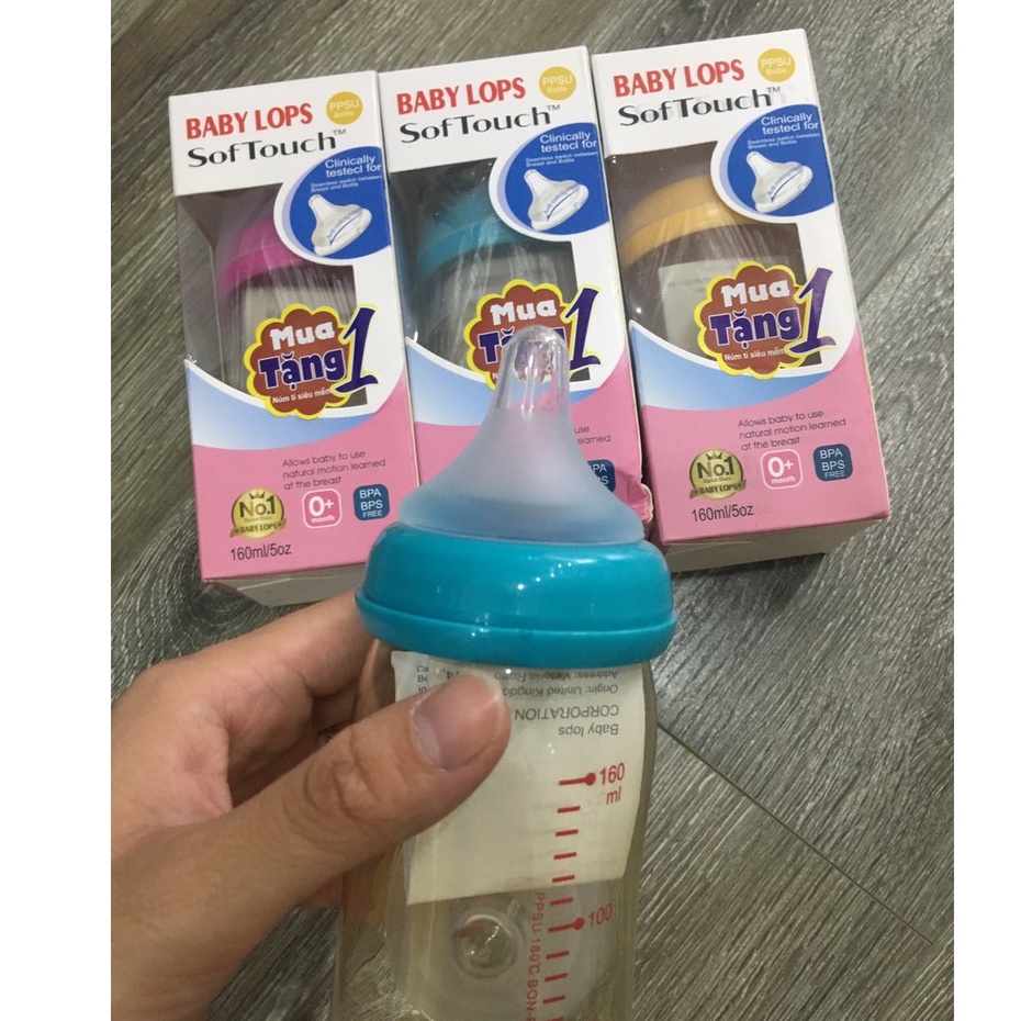 [TẶNG KÈM NÚM] Bình sữa Baby Lops cổ rộng 150ml/240ml