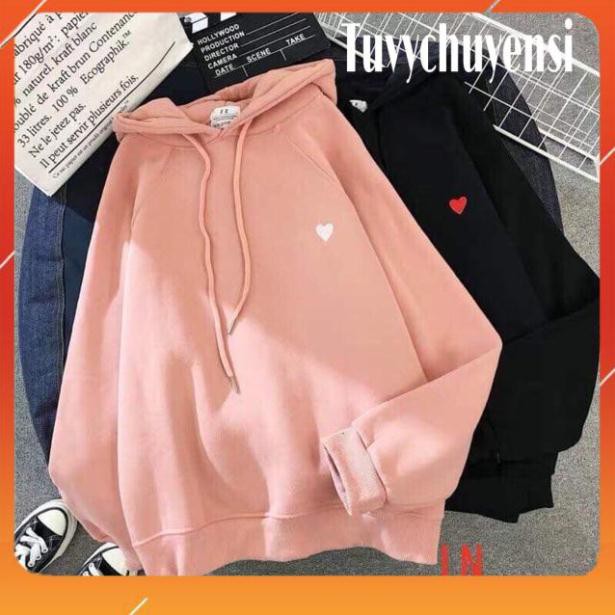 Áo hoodie nữ ✪ FREESHIP✪ áo tim nhỏ in tay ngực nỉ bông tàu ấm áp 3 màu đen hồng vàng
