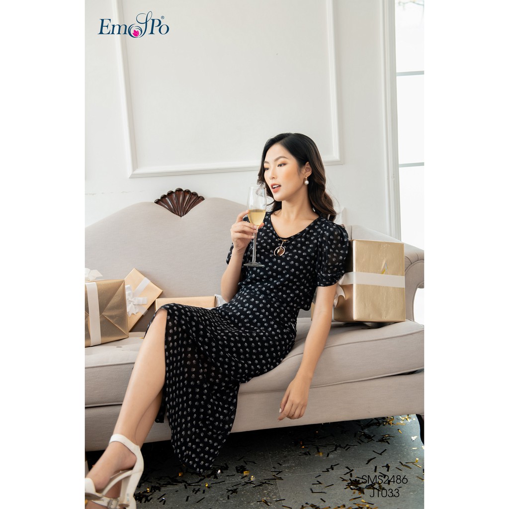 Chân váy hoa nhí xòe có vạt chéo hai bên Emspo J1033