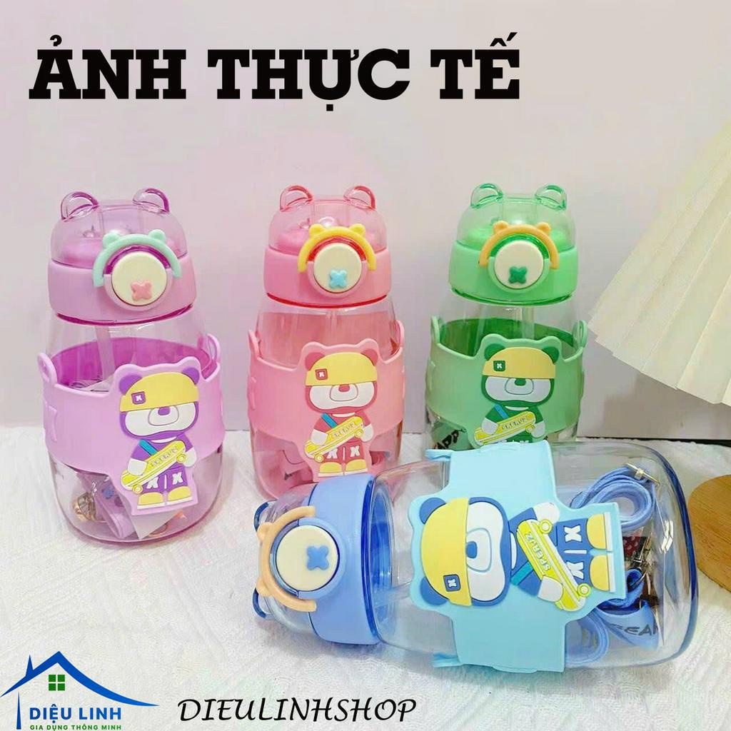 Bình nước có vòi chống đổ GẤU new trend, Bình Nước Xinh Xắn Cho Bé Đi Học DUNG TÍCH 600ML tặng kèm sticker dieulinhshop