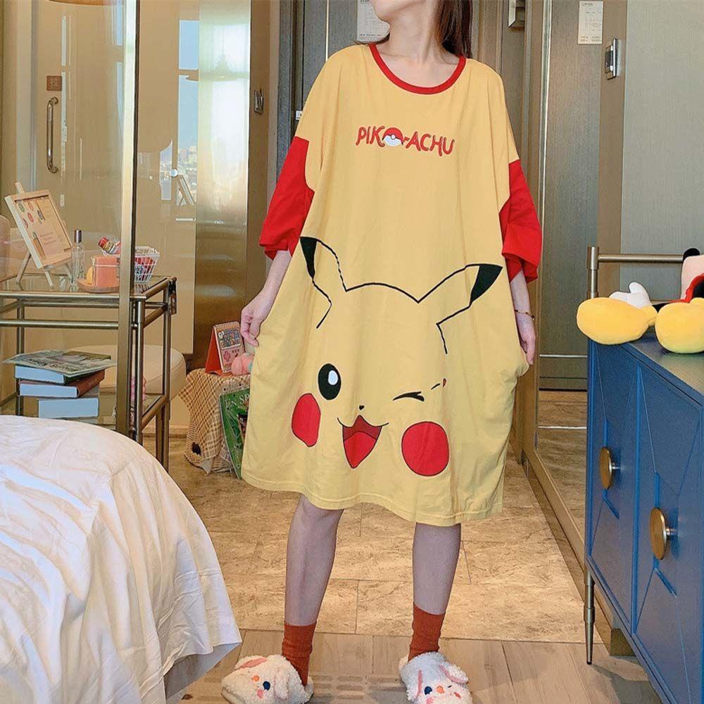 Đầm Ngủ Dáng Rộng Họa Tiết Hoạt Hình Doraemon Chuột Mickey Thời Trang Mùa Hè Hàn Quốc Dành Cho Nữ