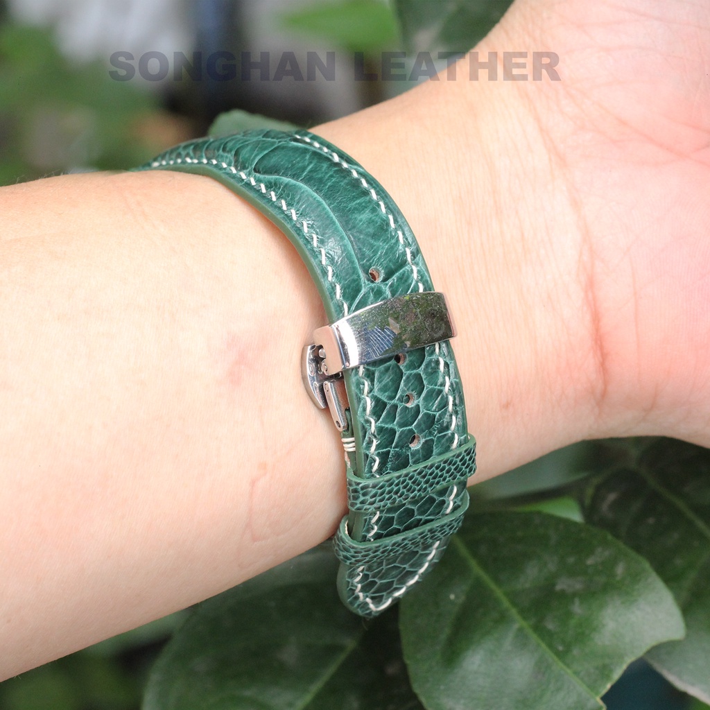 Dây da Apple Watch, Dây Da Đồng Hồ Đà Điểu Khóa Bướm Gập Songhan Leather WA05,Size 38mm-45mm.BH 6 Tháng,