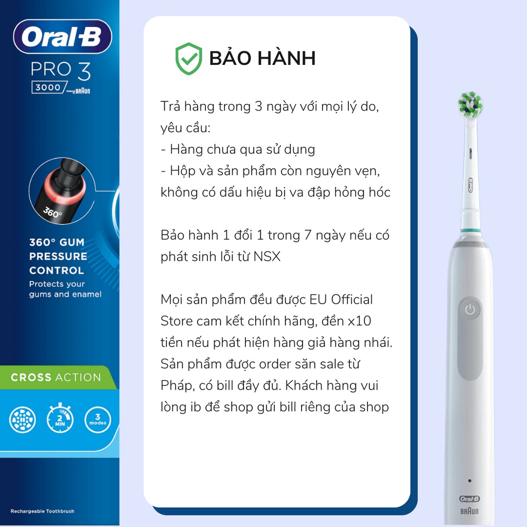 Bàn Chải Điện Oral-B Pro 3000 - Bàn Chải Chăm Sóc Răng Chính Hãng