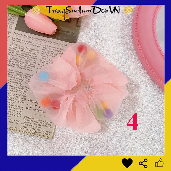 Dây buộc tóc, cột tóc scrunchies quả cầu dễ thương phong cách Hàn Quốc nhiều mẫu dễ chọn