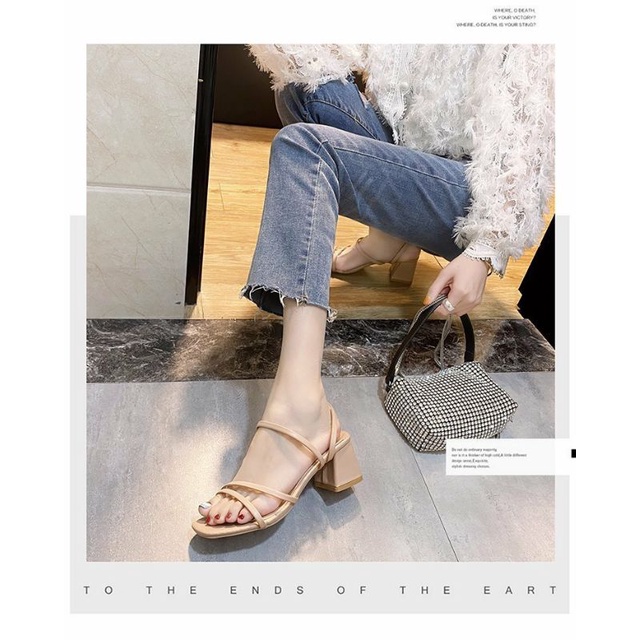 Xăng đan cao gót quai mảnh đi 2 kiểu gót vuông 6cm mã DE06
