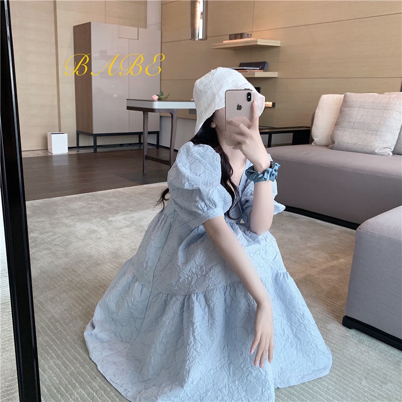 Váy nữ đẹp babydoll tay bồng cổ vuông chất liệu xốp gấm trẻ trung phong cách sang chảnh NITEHY 25