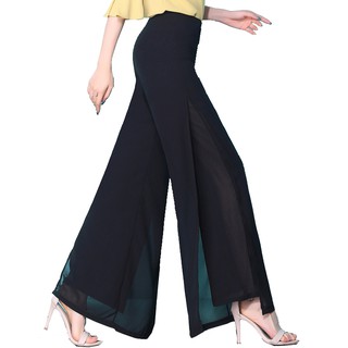 quần chiffon ống rộng xẻ tà