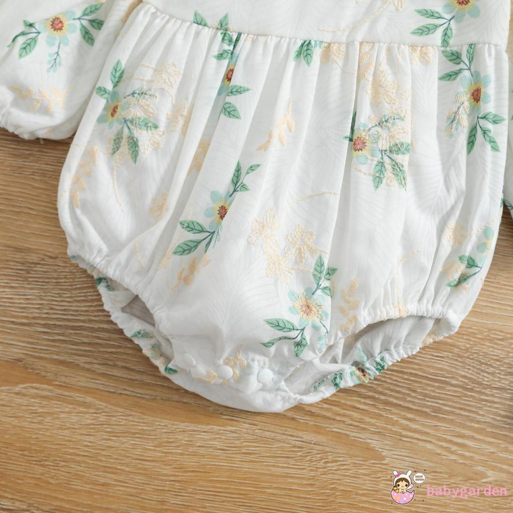 Áo Liền Quần Tay Dài Cổ Tròn In Hoa Dành Cho Bé Gái 0-24 Tháng Tuổi