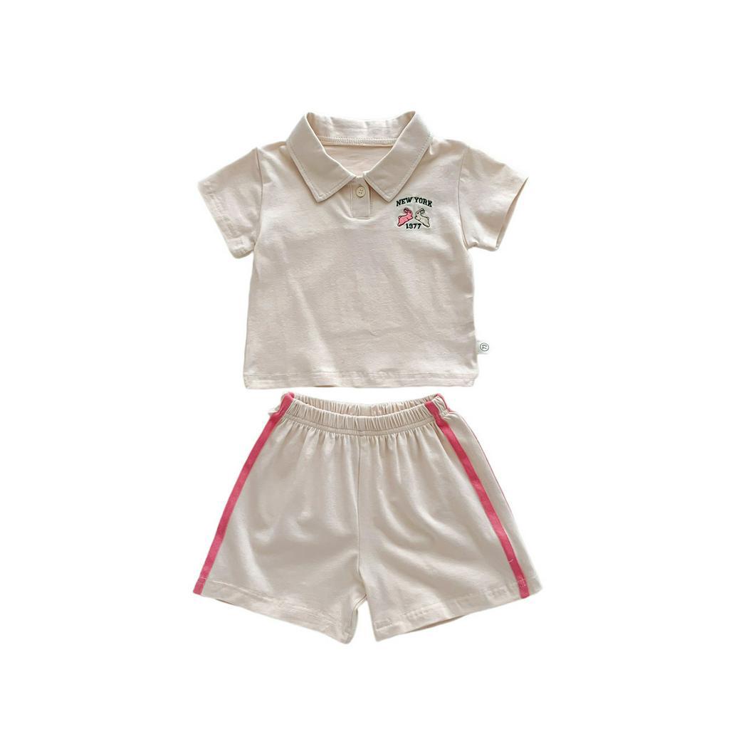 Set Áo Thun Tay Ngắn In Hình Thỏ &amp; Quần Short Cho Bé Trai &amp; Gái