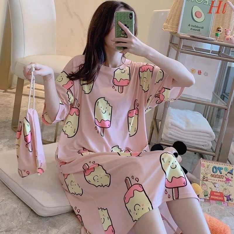 Váy ngủ kem hồng vàng H2V766