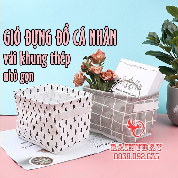 Giỏ hộp vải đựng đồ lót cá nhân đa năng mini gấp nhỏ gọn bằng vải khung thép