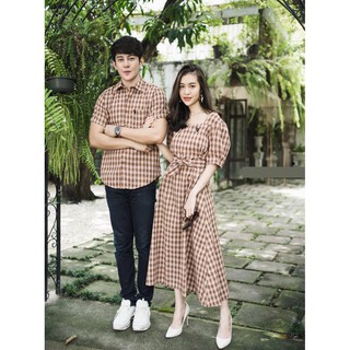 Set váy áo sơ mi nam nữ maxi