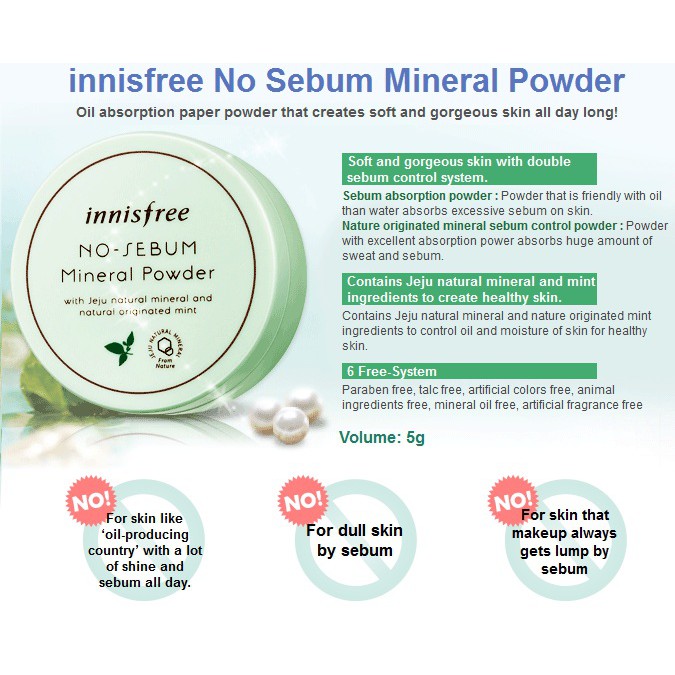 Phấn Phủ bột Khoáng Kiềm Dầu Innisfree No Sebum Mineral Powder 5g | BigBuy360 - bigbuy360.vn