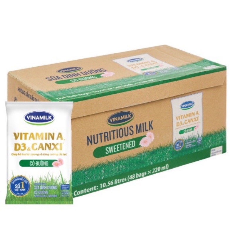 SỮA TƯƠI Vinamilk CÓ ĐƯỜNG  220ml (tươi ngon bổ dưỡng) | BigBuy360 - bigbuy360.vn