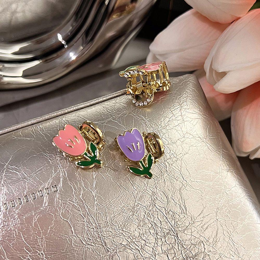 Kẹp Tóc Càng Cua Mini Bằng Kim Loại Hình Hoa Tulip Thanh Lịch Cho Nữ